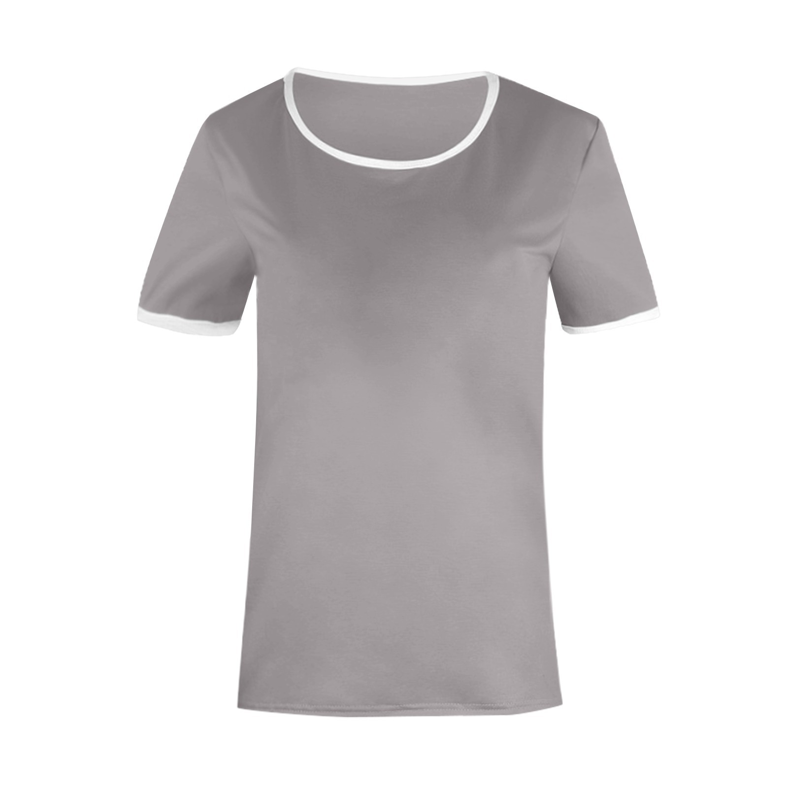 thumbnail image 5 of Top de manga corta con cuello redondo y ribete blanco de verano para mujer - Suéter holgado, poliéster/spandex, informal - Tallas S-XXXXXL, 5 of 5